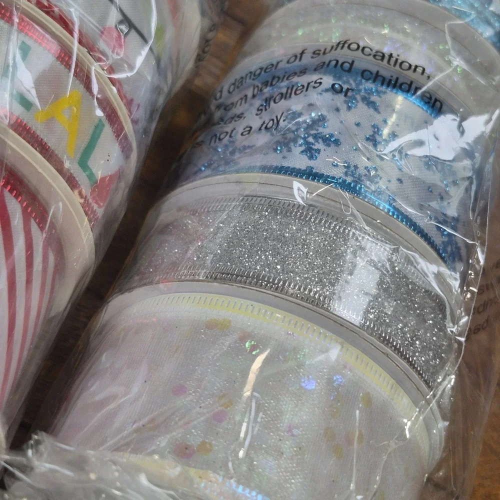 Lot of Christmas Craft Ribbon Wired Holiday Multi Pack Blues Silver Sparkle Cord
